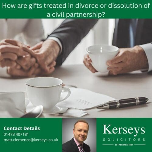How are gifts treated in divorce or dissolution of a civil partnership?